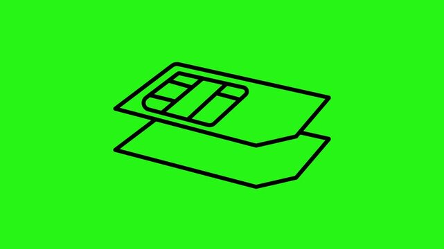 Mobile SIM card inserting line icon animation isolated on green screen background