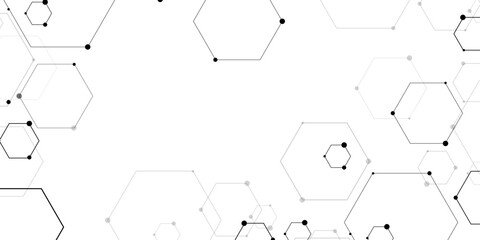 Molecular structure abstract tech background. Geometric white background. Vector banner design with hexagons. Science network pattern, connecting lines and dots Medical background, Vector illustration