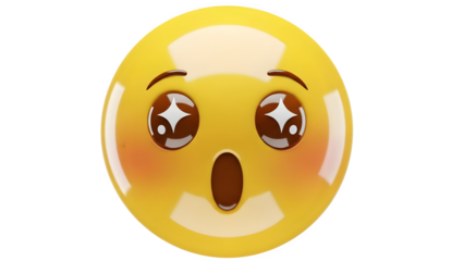 Silly yellow emoji face with wide eyes isolated on transparent background