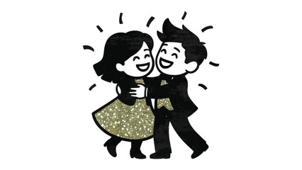 Enchanted Dance: Animated couple gracefully swaying, embodying joy and romance in a whimsical embrace. 