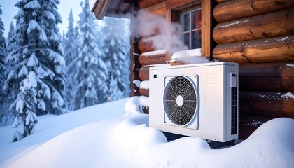 heat pump machine in winter snow
