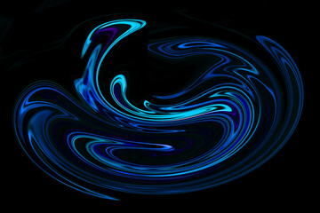 黒バックの中で浮かび上がる青色の流動的な光の渦