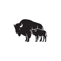 Obraz premium Bison and Calf Silhouette Illustration Isolated on White