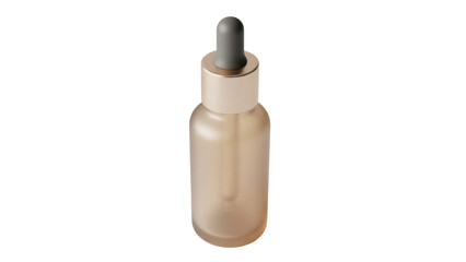 Isolated dropper bottle for cosmetic or skincare oil product, gray and light-gold container