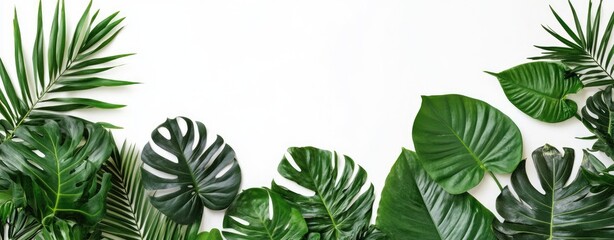 Tropical foliage arrangement on white background