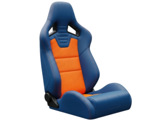 Isolated blue-and-orange sports seat, providing car interior upgrade and racing customization