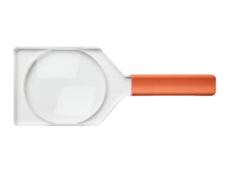 Isolated handheld rectangular magnifying glass with orange handle for reading or crafts