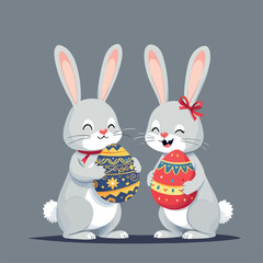 Vsai cute cartoon easter bunnies holding decorated eggs