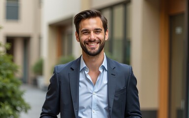 The smiling young man in a stylish casual business outfit. High quality
