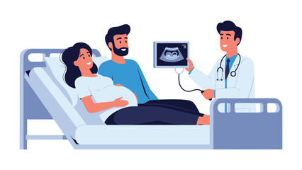 Pregnancy ultrasound : A moment of hope and anticipation as a doctor shows expectant parents an ultrasound of their unborn child.