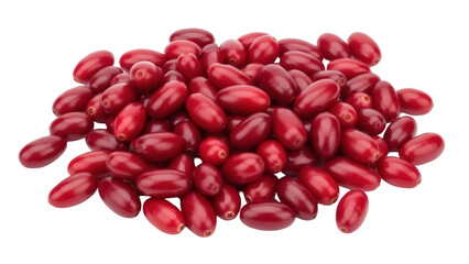 Isolated handful of fresh ripe cornelian cherries, raw healthy superfood concept snack