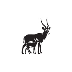 Fototapeta premium Impala Antelope Mother and Baby Silhouette Illustration
