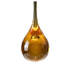 Golden honey drop closeup, falling oil liquid, sweet food texture concept. Detailed macro shot of a single golden droplet slowly descending with rich glossy surface and natural shine