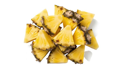Isolated pile of sliced pineapple chunks, fruit snack ready to eat, delicious tropical treat