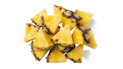 Isolated pile of sliced pineapple chunks, fruit snack ready to eat, delicious tropical treat