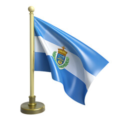 Flag of buenos aires province waving on a golden pole isolated on transparent background