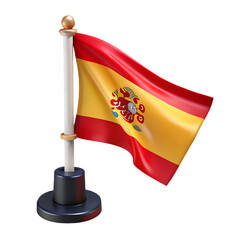 Small spanish flag on a white pole isolated on transparent background