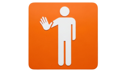 Isolated human figure on an orange square with a friendly wave for design use, vector icon