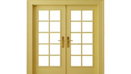 Isolated door with glass panels and gold handles perfect for interior design projects