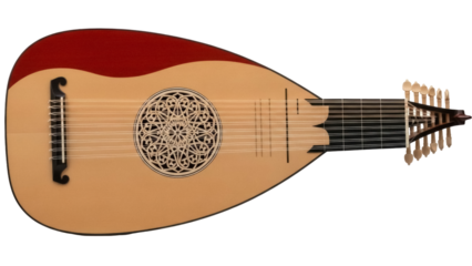 Isolated lute, musical instrument, a plucked string instrument with a rounded body and neck