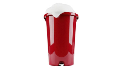Obraz premium Isolated red container with foam, filled to the brim, clean studio shot, eye-level view