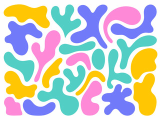 A vibrant abstract pattern featuring organic amoeba-like shapes in a retro color palette
