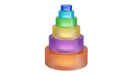 Isolated stacked cylinder tower in rainbow color gradient from orange to blue, no background