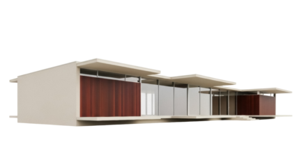 Isolated modern home design, low-rise architecture featuring cantilevered roofs and flat surfaces
