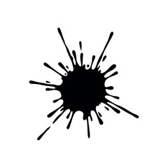Black ink splatter with sharp spikes. Dynamic paint splash silhouette isolated on white background for aggressive and edgy graphic design.