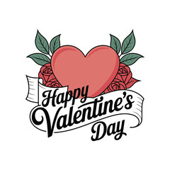 Obraz premium Happy Valentine’s Day Hand Drawn Typography with Heart and Floral Elements