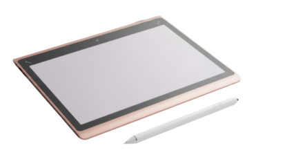Isolated digital tablet with stylus, computer device, modern gadget, portable tech for work