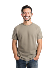 Fototapeta premium Happy Young Man in Blank T-Shirt Transparent Background