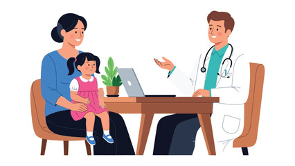 Pediatric Consultation: A mother and child engage in a consultation with a friendly pediatrician, creating a reassuring atmosphere and prioritizing child wellness.