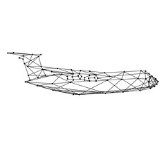 cargo jet transport aircraft from abstract futuristic polygonal black lines and dots