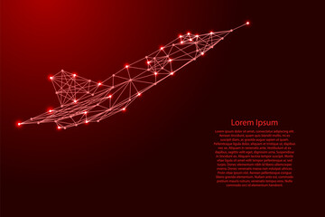 fighter aircraft from futuristic polygonal red lines and glowing stars for banner, poster, greeting card