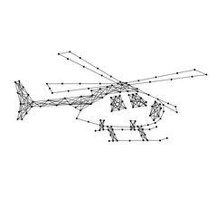 flying helicopter from abstract futuristic polygonal black lines and dots