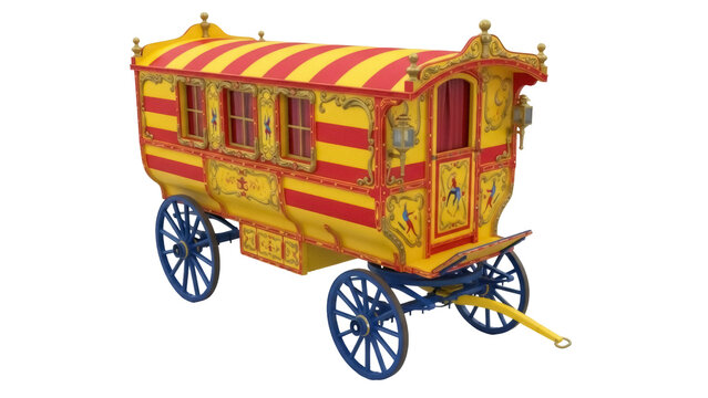 Isolated Romani caravan illustration, colorful gypsy wagon, holiday vintage carriage, travel