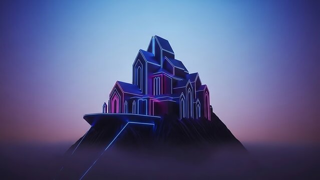 Futuristic Building on Pyramid Structure at Dusk. - Powered by Adobe