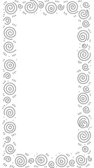 Spiral Frame: An elegant frame, designed with spirals and dotted details, that creates a decorative edge, and can be used to showcase a visual element, or text.