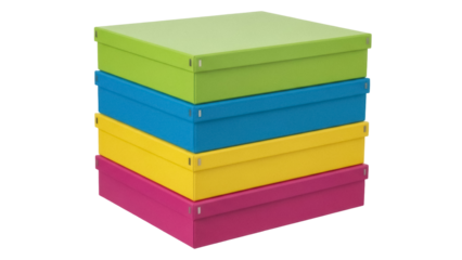 Isolated Stack of Four Colorful Rectangular Boxes With Lids for Storage, Presentation, and Gifting