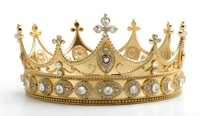 Luxurious Golden Crown Adorned with Diamonds and Precious Gems, Isolated on Transparent White Background