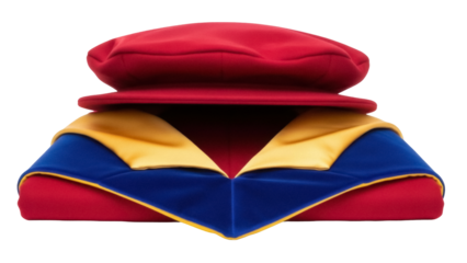 Isolated Academic regalia for higher education graduation ceremony, mortarboard, hood