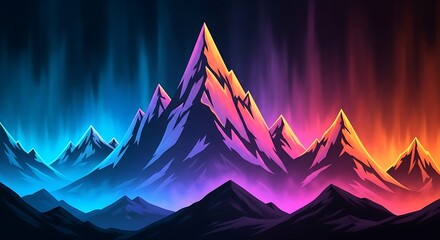 Abstract mountain range illustration with vibrant colors and dynamic lighting