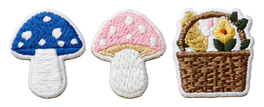 Colorful Outdoor Foraging Embroidered Patches with Mushrooms and Flowers