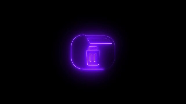 a glowing Purple Neon Folder With Trash Can Icon delete remove 4k animation video on black background 