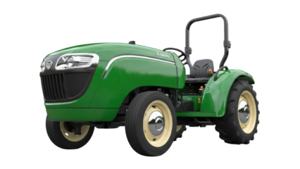 Isolated green utility vehicle, tractor for farming tasks and groundskeeping operations shown