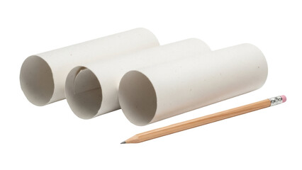 Isolated Toilet Paper Rolls, Cardboard Cores, Pencil – Craft Supplies, Art Project Props