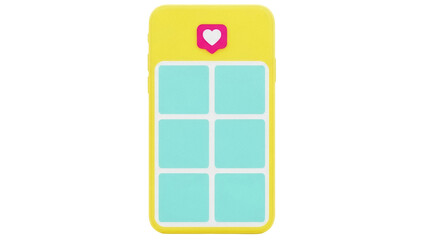 Isolated phone case with heart on top, grid of display blocks for customizing designs