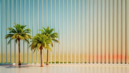 Bright White Minimalistic Background With Reeded Glass and Blurred Palms Creating a Tranquil Atmosphere for Design Projects