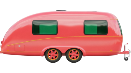 Isolated RV teardrop trailer, vintage camping vehicle, mobile home for outdoor journey, summer tours